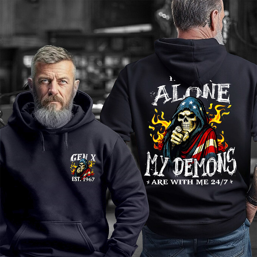 IM NEVER ALONE MY DEMONS T-shirt,Generation X 2 Side T-shirt, Custom Year Of Birth Sweatshirt, Unisex Hoodie