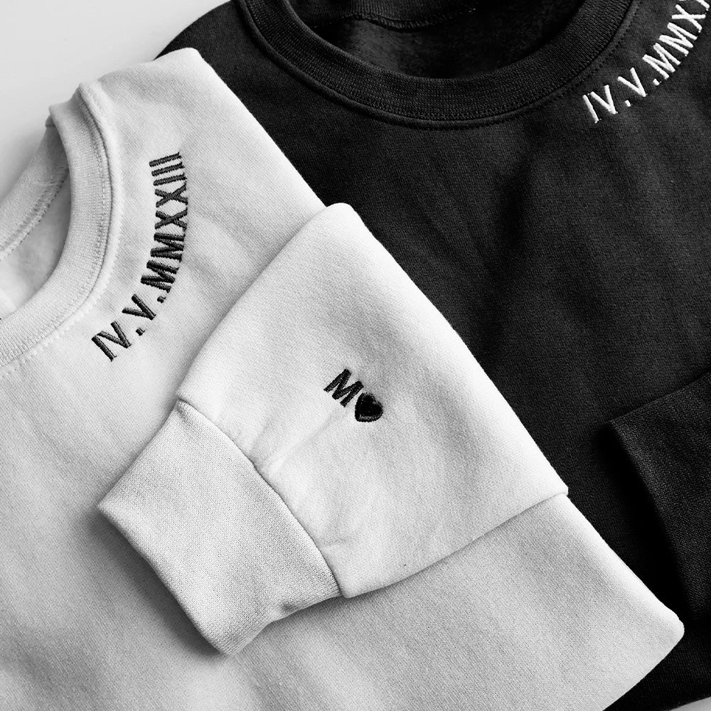 Personalized  Sweatshirt Embroidered Roman Numeral Date and Initial Unique Gift for Anniversary