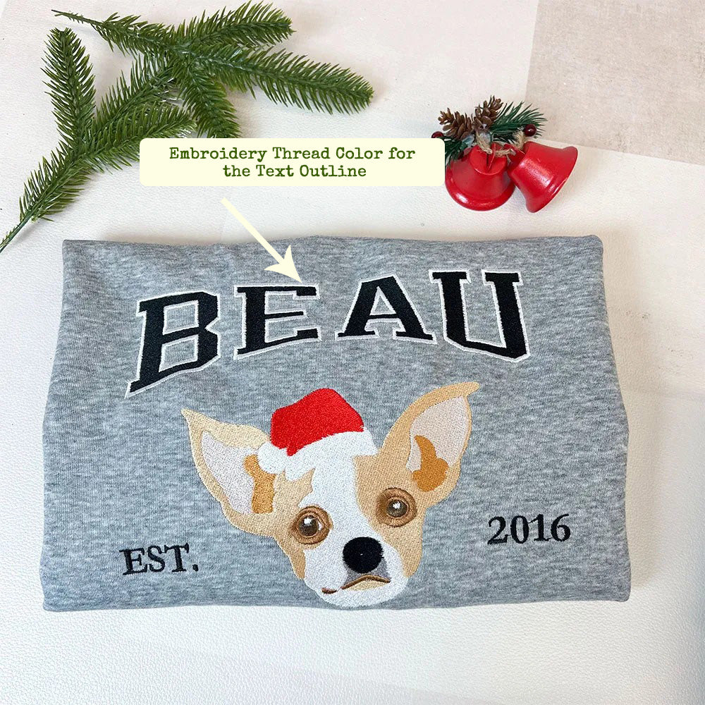 Custom Christmas Embroidered Hoodie/Sweatshirt With Pet Portrait